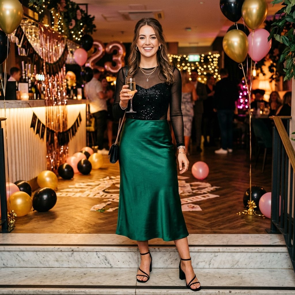 17 Birthday Outfit Ideas for Women That’ll Make You Feel Like That Girl All Day 11 Bodysuit Satin Midi Skirt 1