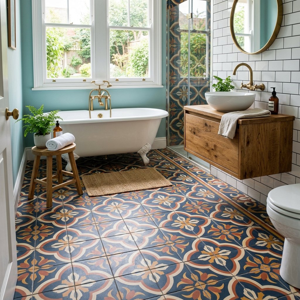 17 Bathroom Flooring Ideas That Instantly Make Your Space Look Expensive (Without the Celebrity Budget) 5 Bold Patterned Cement Tiles