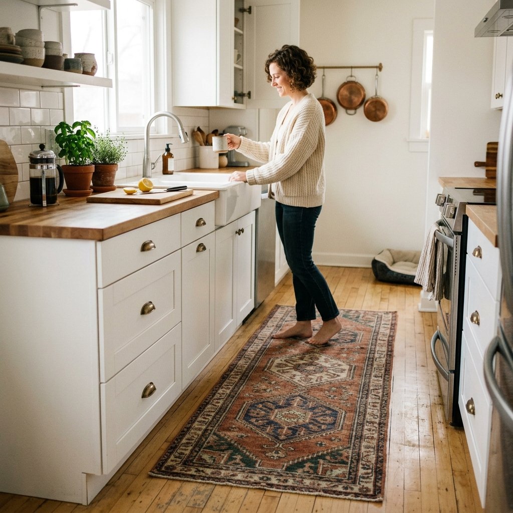 16 Kitchen Decor Ideas That Instantly Make Your Space Look Expensive (Without the Full Remodel Drama) 5 Bring in a Rug Because Kitchens Deserve Softness Too