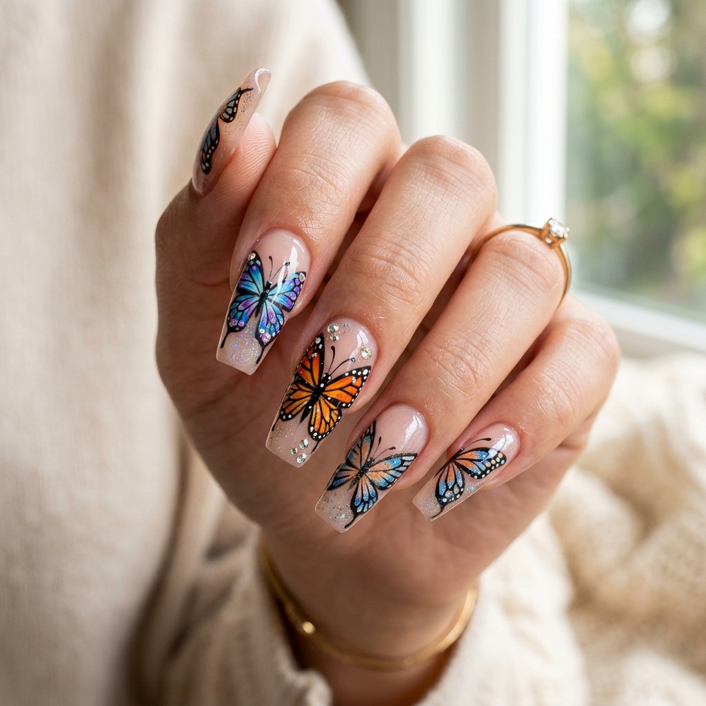 16 Summer Acrylic Nails That Will Instantly Upgrade Your Vibe (Hot Girl Nails Only ) 14 Butterfly Accent Nails