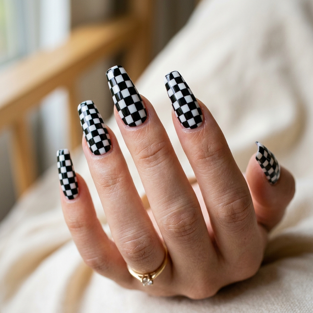 16 Summer Acrylic Nails That Will Instantly Upgrade Your Vibe (Hot Girl Nails Only ) 16 Checkerboard Nails