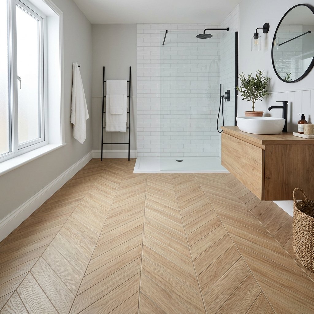 17 Bathroom Flooring Ideas That Instantly Make Your Space Look Expensive (Without the Celebrity Budget) 17 Chevron Pattern Flooring