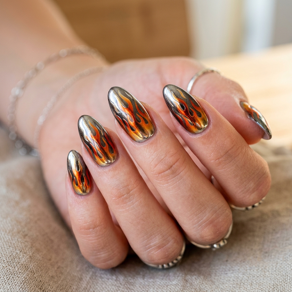 17 Chrome Summer Nails That Will Make Your Hands the Main Character This Season 14 Chrome Flames