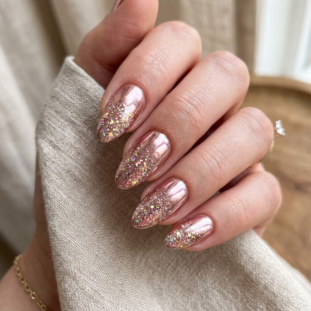 17 Chrome Summer Nails That Will Make Your Hands the Main Character This Season 17 Chrome + Glitter Combo