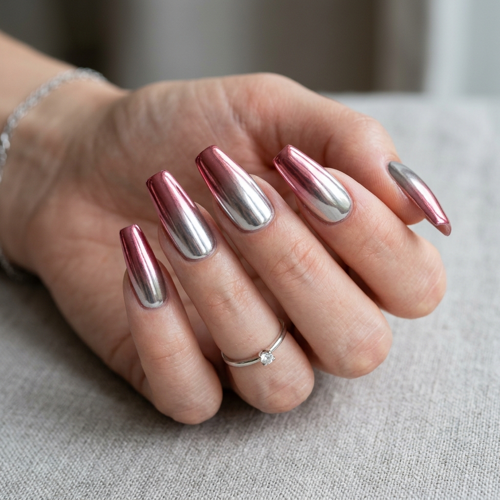 17 Chrome Summer Nails That Will Make Your Hands the Main Character This Season 9 Chrome Ombré Fade
