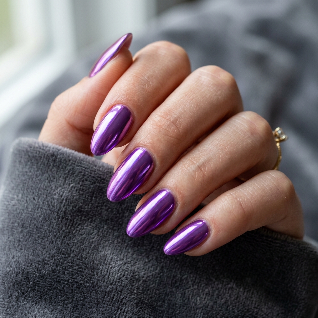 16 Purple Summer Nails Ideas That Are Giving Main Character Energy All Season 3 Chrome Purple Glaze