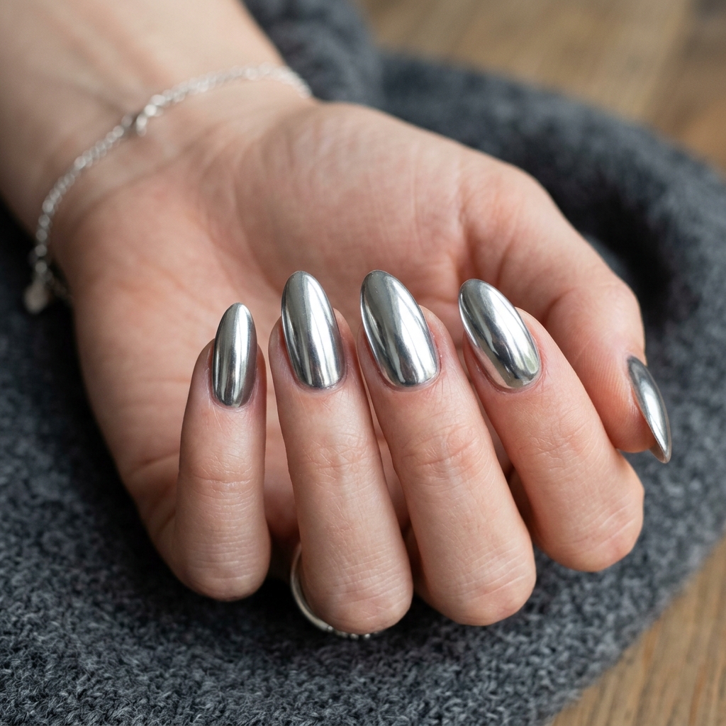 17 Chrome Summer Nails That Will Make Your Hands the Main Character This Season 2 Classic Silver Chrome Shine