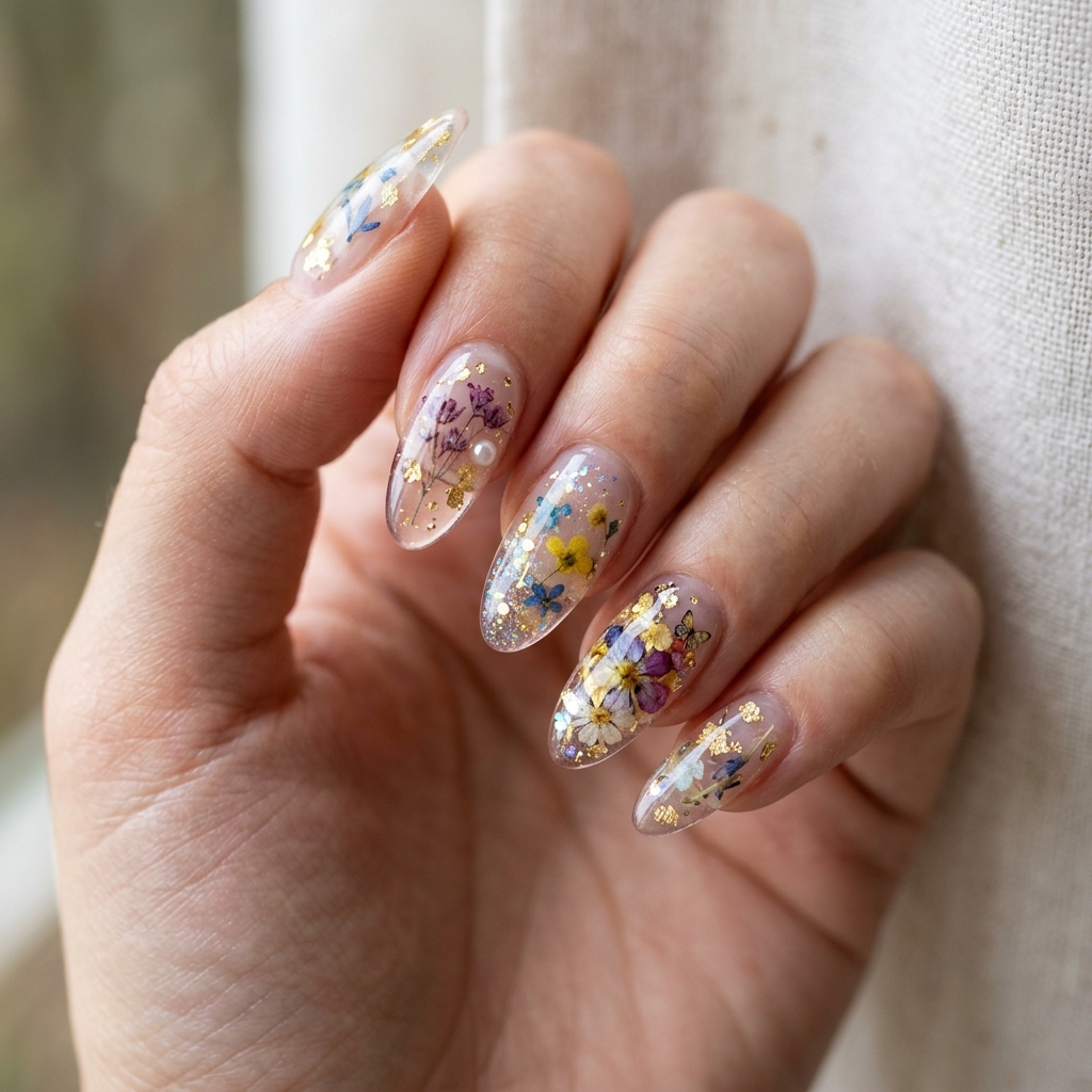 16 Summer Acrylic Nails That Will Instantly Upgrade Your Vibe (Hot Girl Nails Only ) 11 Clear Acrylic with Embedded Designs