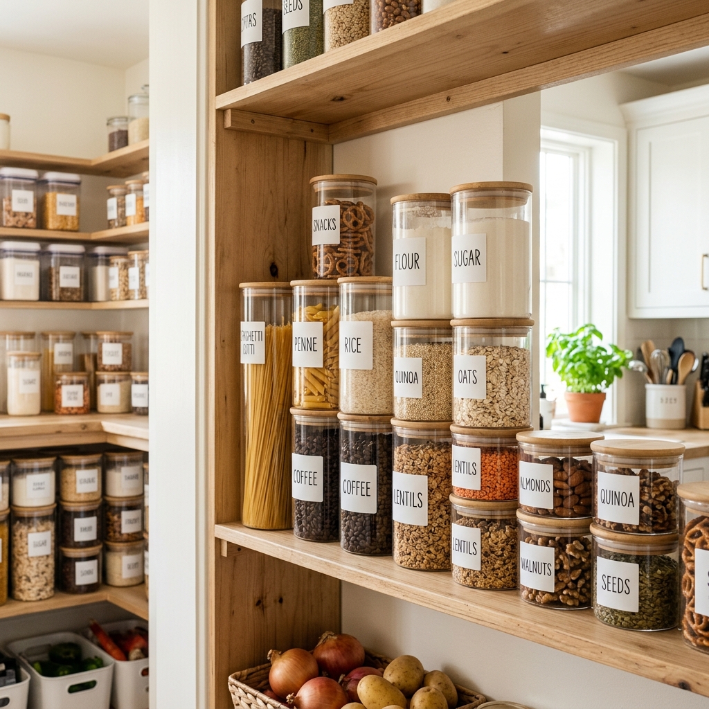 16 Kitchen Storage Ideas That Will Make Your Tiny Kitchen Feel Weirdly Expensive 5 Clear Pantry Containers