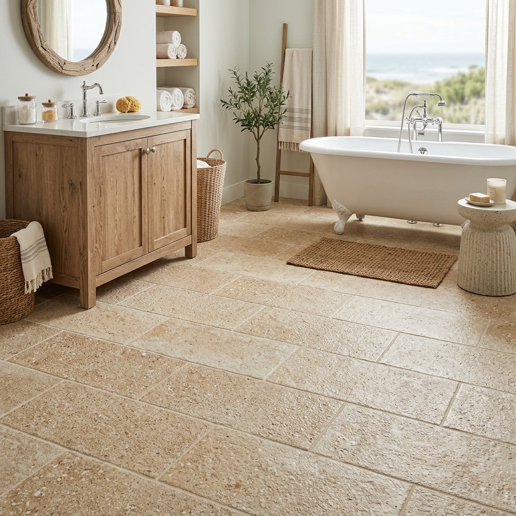 17 Bathroom Flooring Ideas That Instantly Make Your Space Look Expensive (Without the Celebrity Budget) 14 Coastal Inspired Sandy Tiles