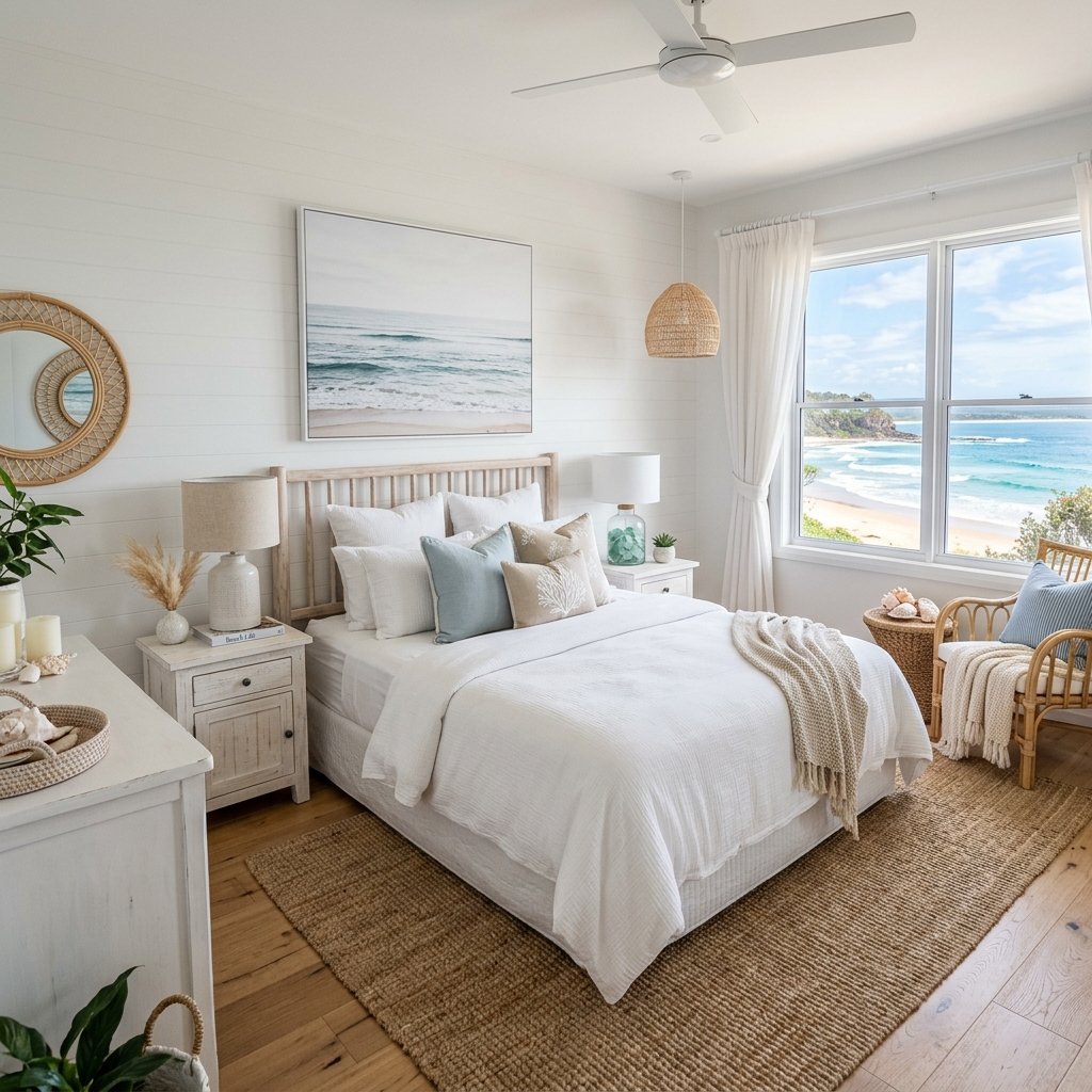 18 White Bedroom Ideas That Look Straight Out of a Pinterest Dream 14 Coastal White Bedroom With Beachy Vibes