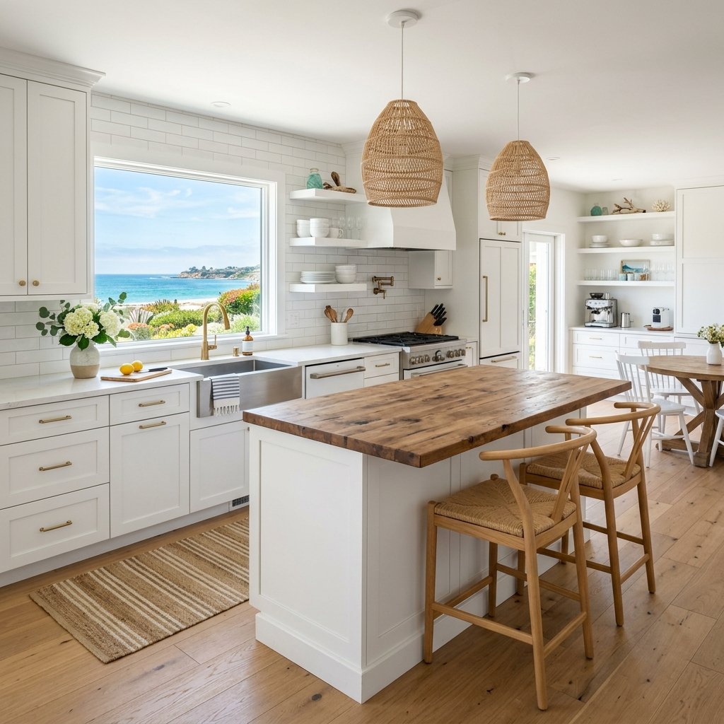 17 White Kitchen Ideas That Look Expensive Without Trying Too Hard 14 Coastal White Kitchen Vibes