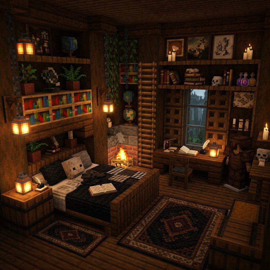 17 Minecraft Bedroom Ideas That Are Seriously Cooler Than Your Last Build 10 Dark Academia Minecraft Bedroom