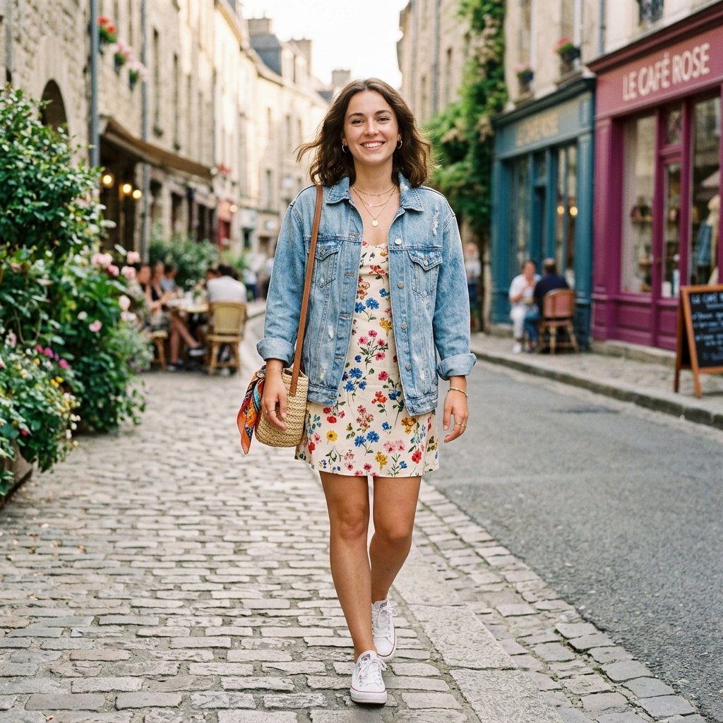 15 Cute Outfit Ideas That Make You Look Effortlessly Stylish (Without Trying Too Hard) 6 Denim Jacket Floral Dress