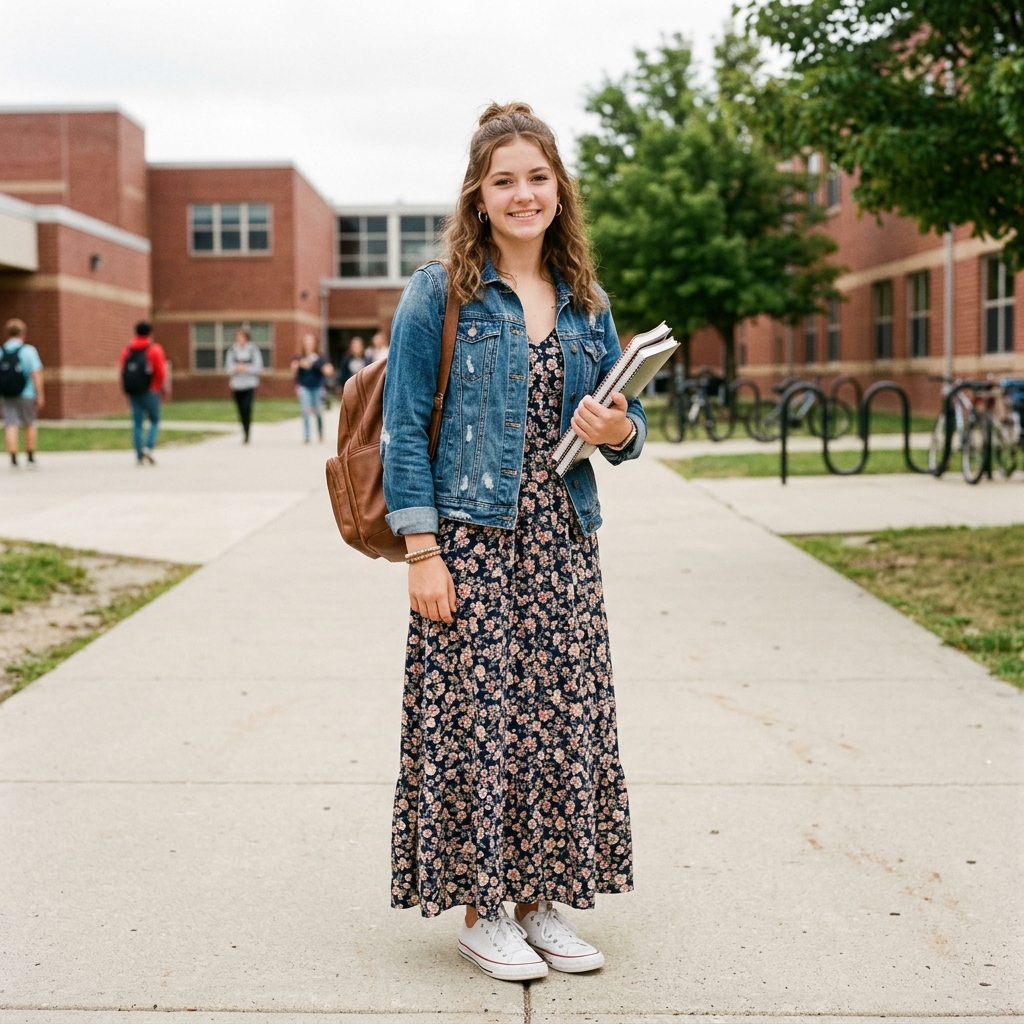 17 School Outfit Ideas So Good You’ll Actually Want to Wake Up Early for Class 8 Denim Jacket Maxi Dress