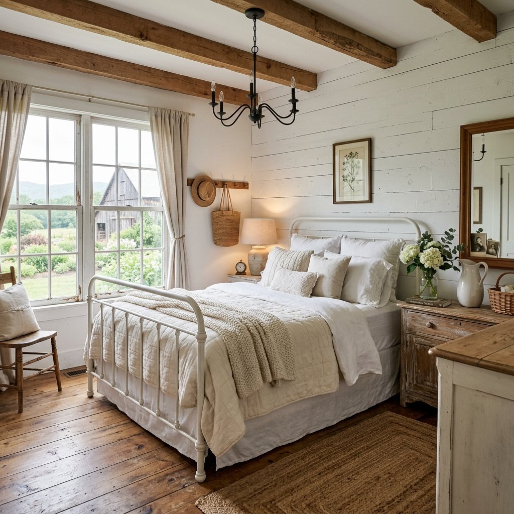 18 White Bedroom Ideas That Look Straight Out of a Pinterest Dream 7 Farmhouse White Bedroom With Rustic Charm