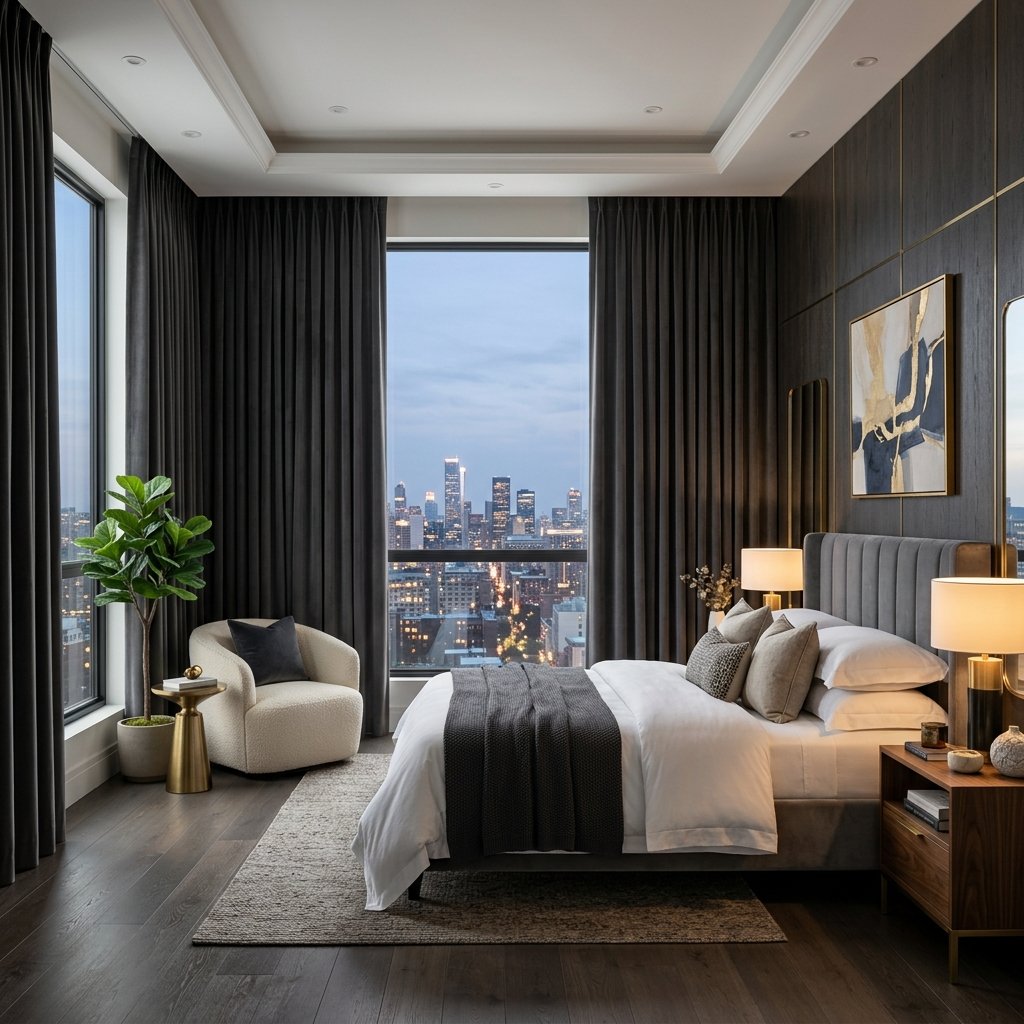 17 Modern Bedroom Ideas That Make Your Space Look Expensive Without Trying Too Hard 13 Floor to Ceiling Curtains for Luxe Vibes