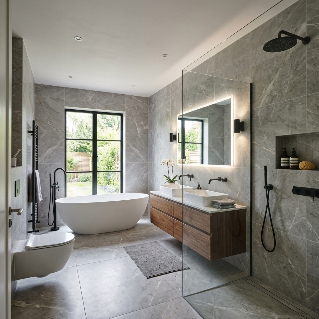 16 Modern Bathroom Ideas That Look Straight Out of a Luxury Spa (Without the Luxury Price Tag) 11 Floor to Ceiling Tiles for a Luxe Finish