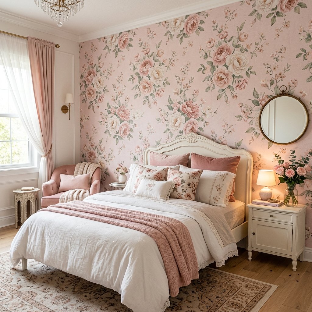 18 Pink Bedroom Ideas That Are Giving Main-Character Energy in 2026 7 Floral Pink Wallpaper That Feels Romantic