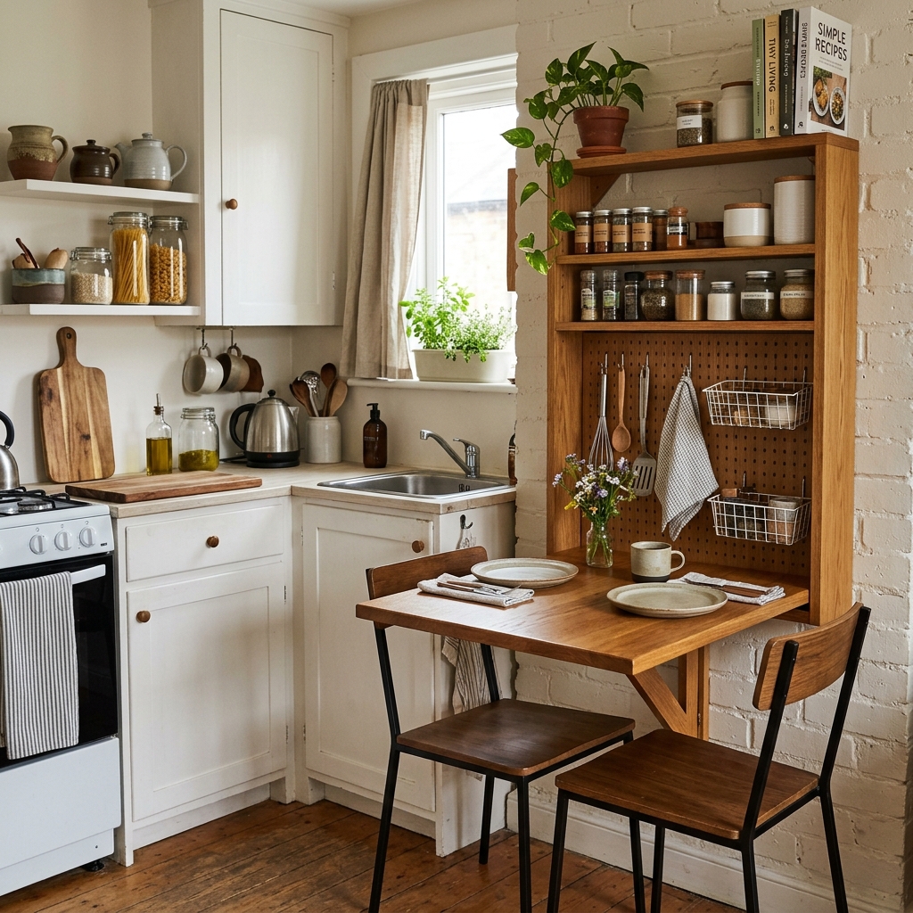 16 Kitchen Storage Ideas That Will Make Your Tiny Kitchen Feel Weirdly Expensive 17 Fold Down Tables for Tiny Kitchens