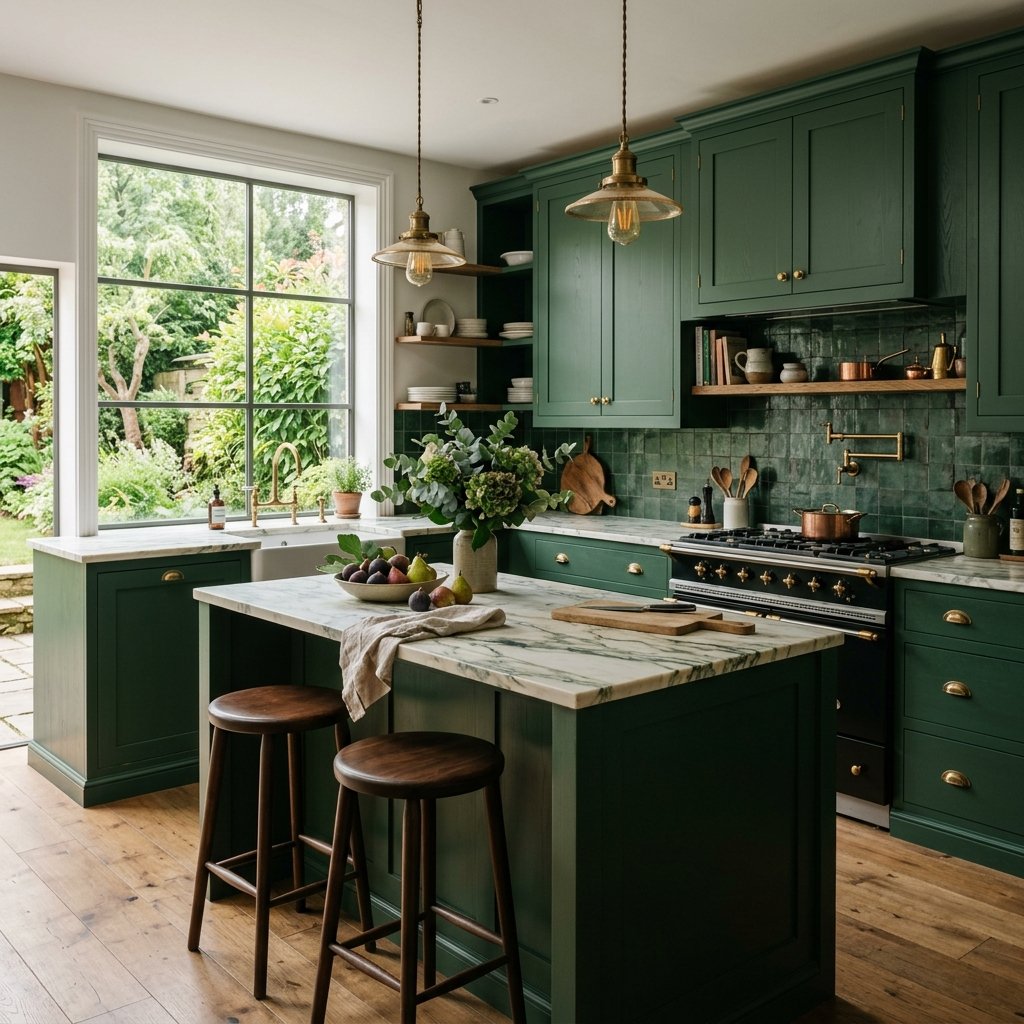 15 Kitchen Color Ideas That Are So Chic, You’ll Want to Repaint Everything This Weekend 12 Forest Green Drama