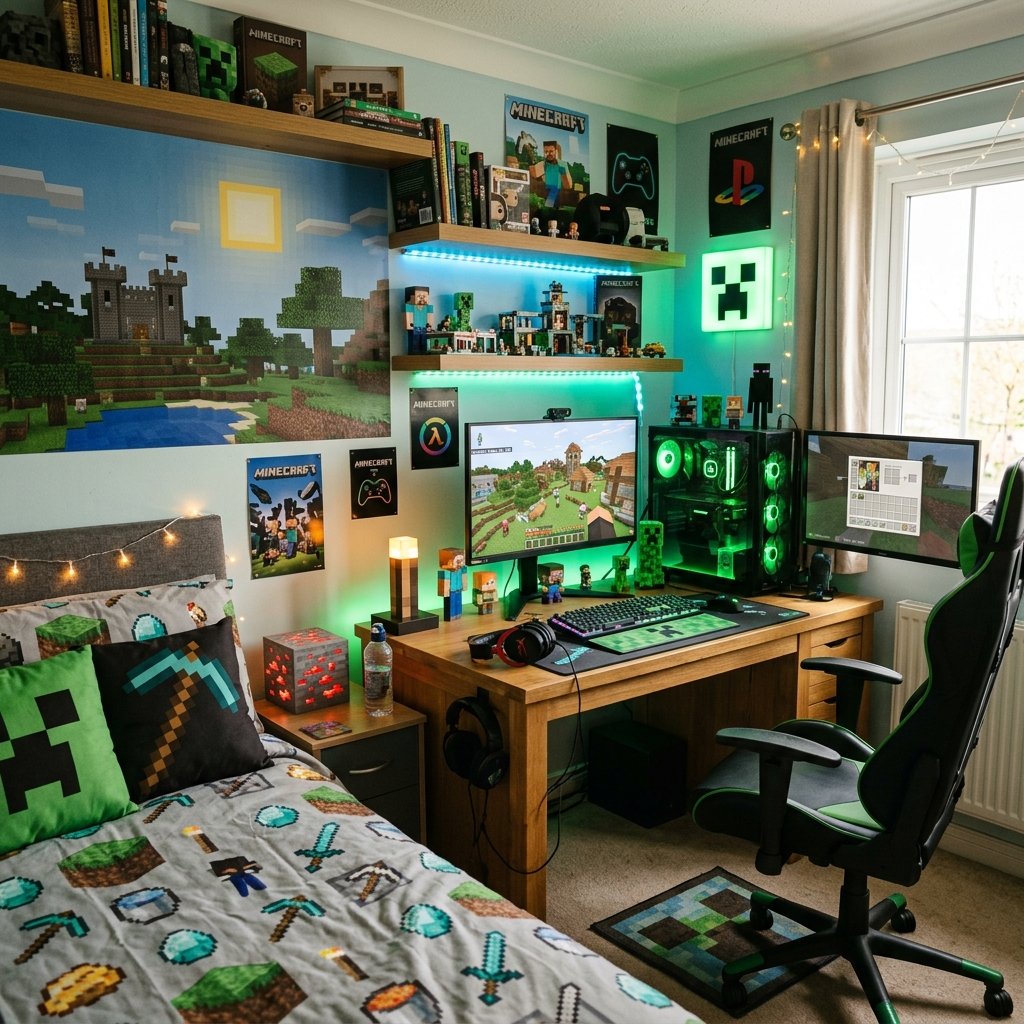 17 Minecraft Bedroom Ideas That Are Seriously Cooler Than Your Last Build 8 Gamer Bedroom Setup