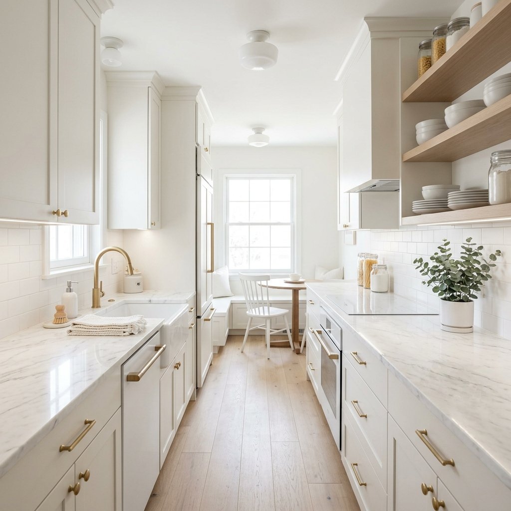 16 Galley Kitchen Ideas That Make Small Spaces Look Expensive Without Even Trying 2 Go All White for That Clean Girl Kitchen Aesthetic