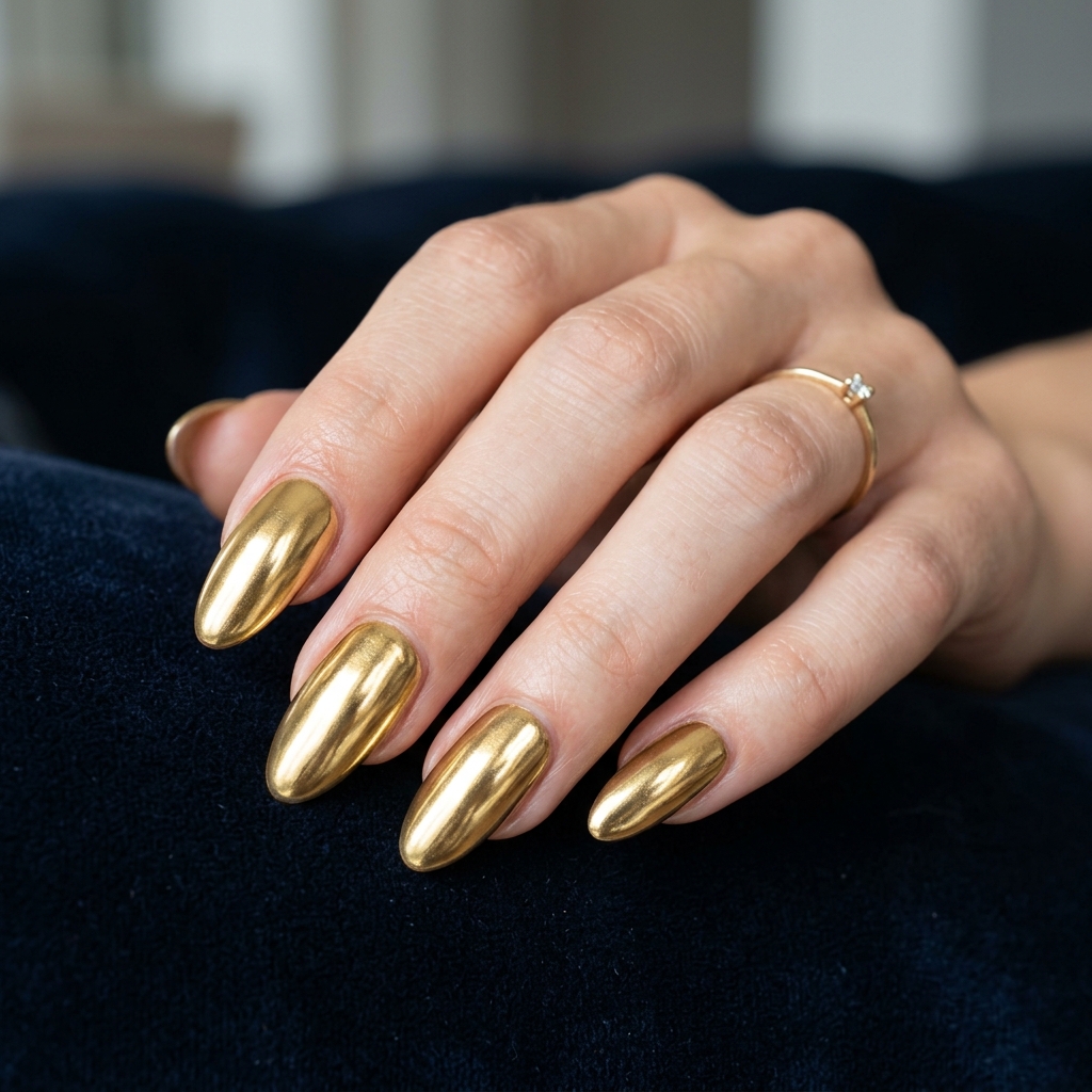 17 Chrome Summer Nails That Will Make Your Hands the Main Character This Season 8 Gold Chrome Luxe Look