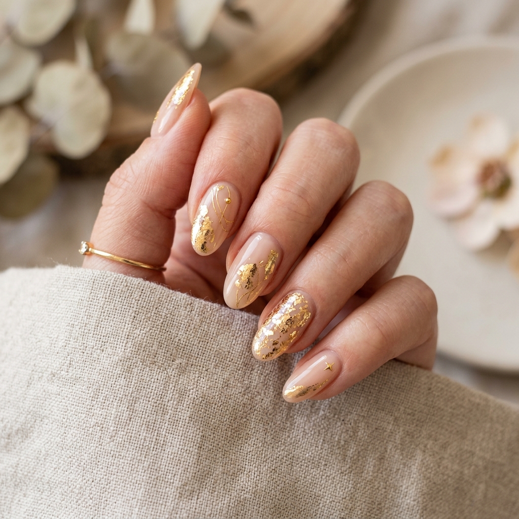 17 Beach Summer Nails That Will Make Your Vacation Photos Instantly Hotter 14 Gold Foil Accents