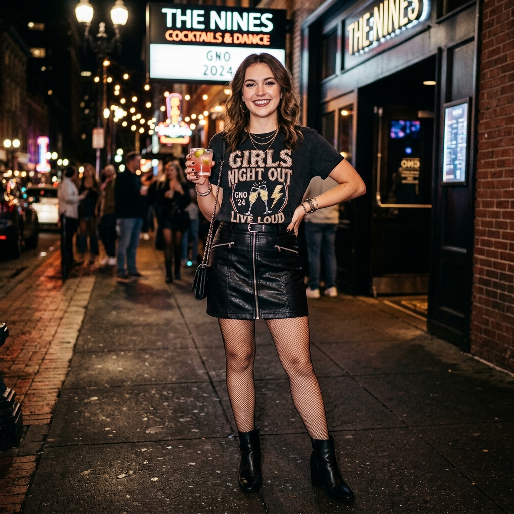 17 Girls Night Out Outfit Ideas That’ll Have Your Group Chat Asking “Where’d You Get That?!” 11 Graphic Tee Leather Skirt