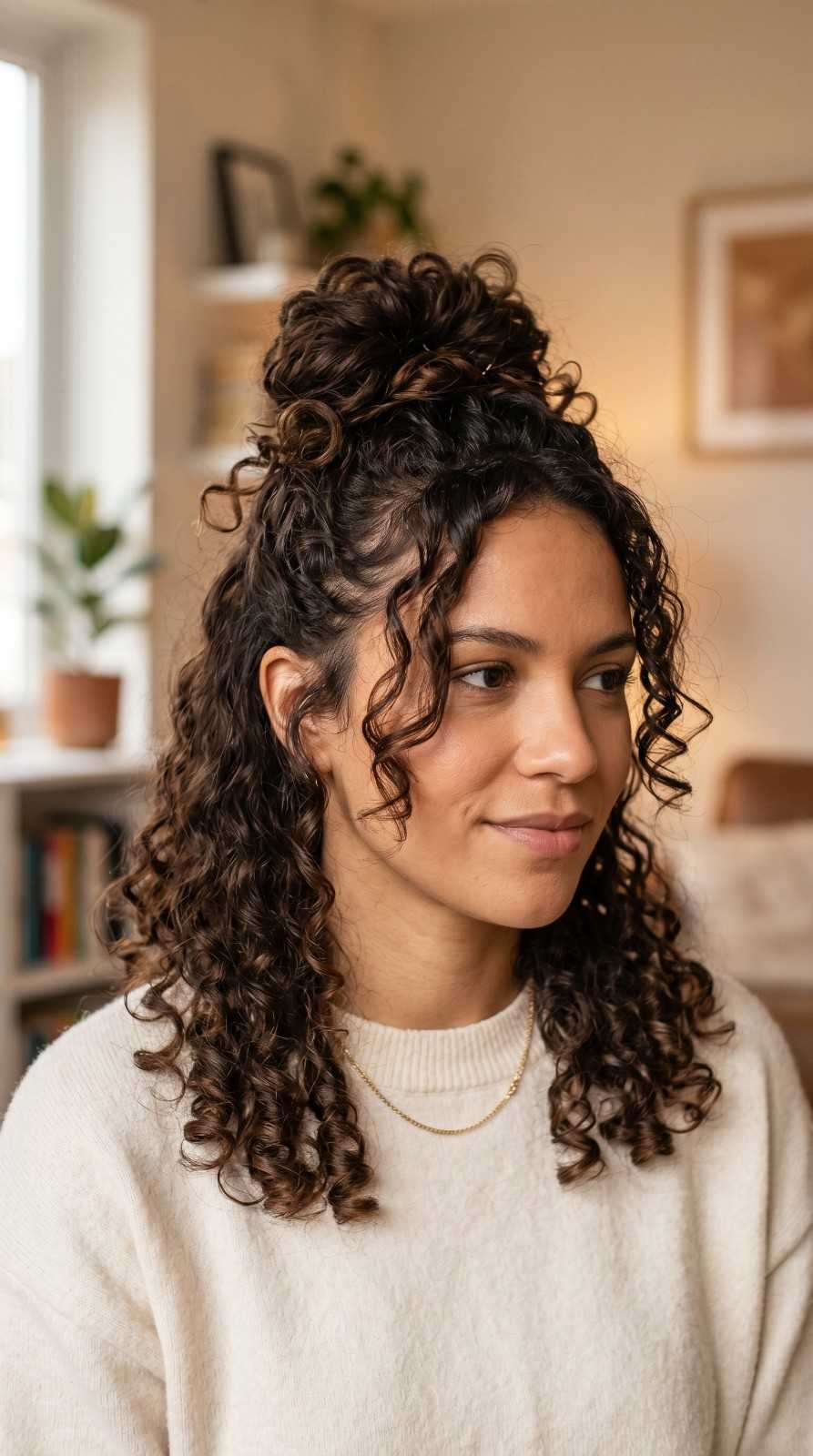 15 Curly Bun Hairstyles That Instantly Upgrade Your Look (No Effort, All Style) 4 Half-Up Curly Bun