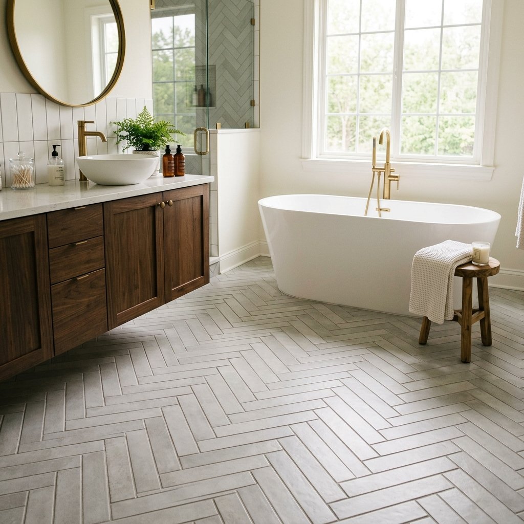 17 Bathroom Flooring Ideas That Instantly Make Your Space Look Expensive (Without the Celebrity Budget) 10 Herringbone Tile Patterns