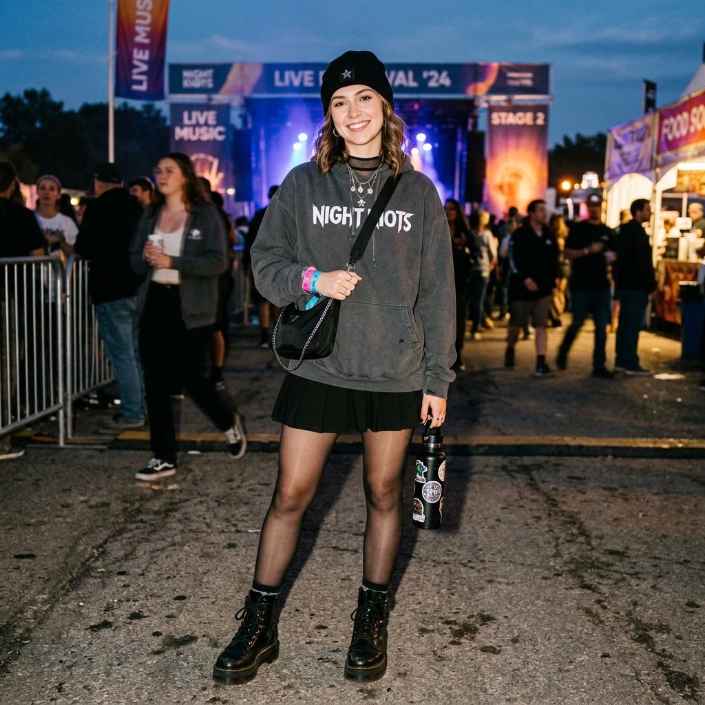 15 Concert Outfit Ideas That’ll Have You Looking Like the Main Character All Night 16 Hoodie Pleated Skirt