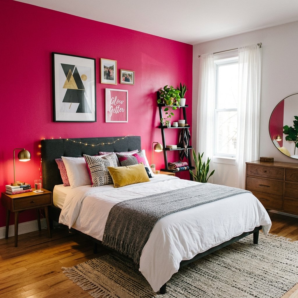 18 Pink Bedroom Ideas That Are Giving Main-Character Energy in 2026 3 Hot Pink Accent Wall That Screams Confidence