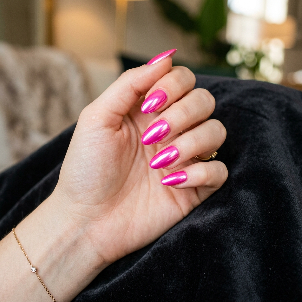 16 Neon Summer Nails That Are Basically Sunshine in Mani Form (Warning: You’ll Want Them All) 3 Hot Pink Chrome Glow