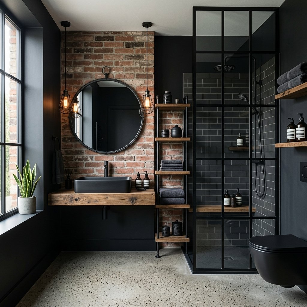 17 Black Bathroom Ideas That Look Expensive Without Trying Too Hard 10 Industrial Black Bathroom