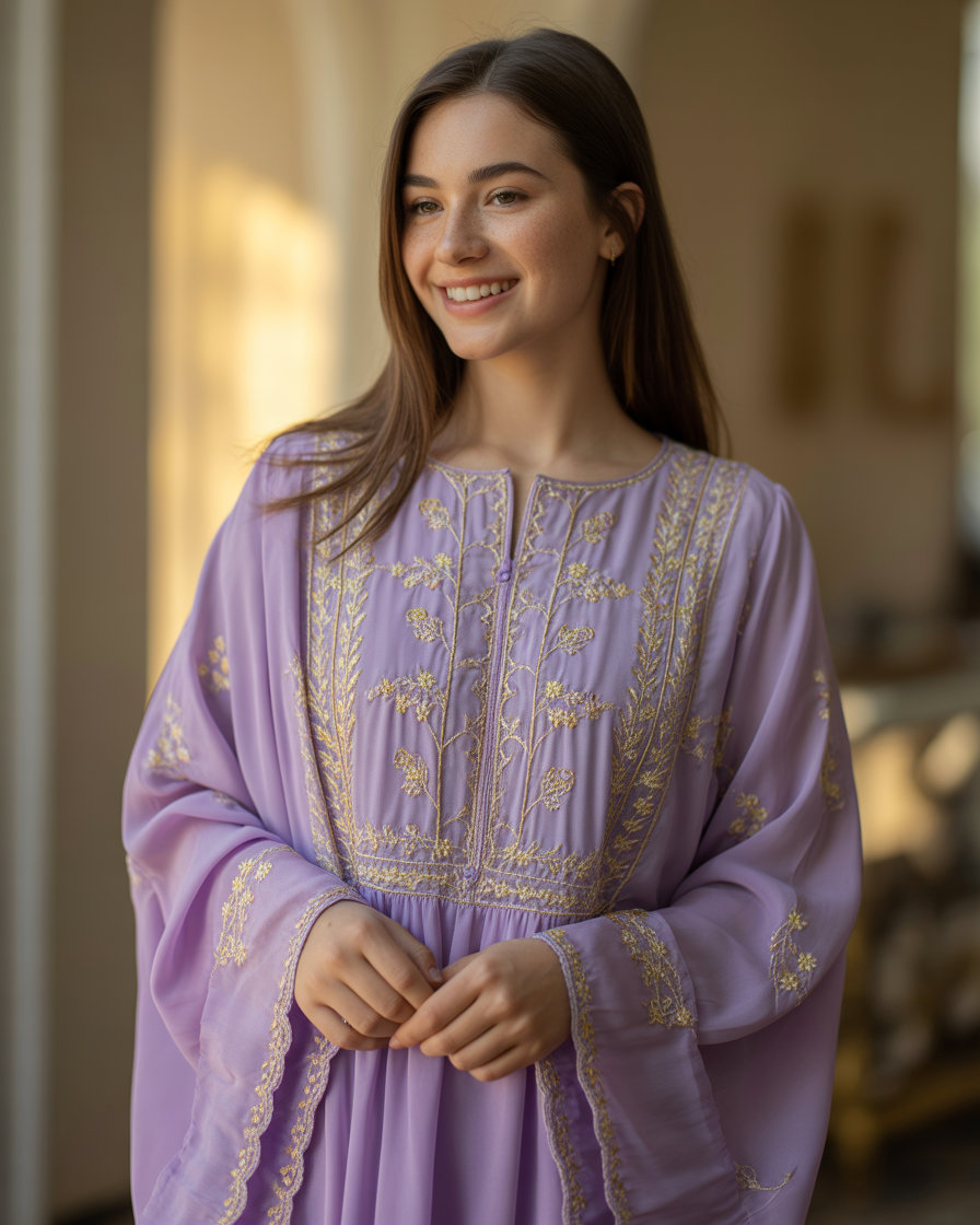 16 Eid Outfit Ideas That’ll Have Everyone Asking “Okay… Where Did You Get That?” 17 Lavender Embroidered Dress