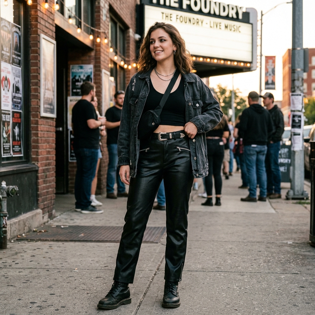 15 Concert Outfit Ideas That’ll Have You Looking Like the Main Character All Night 3 Leather Pants Cropped Tank