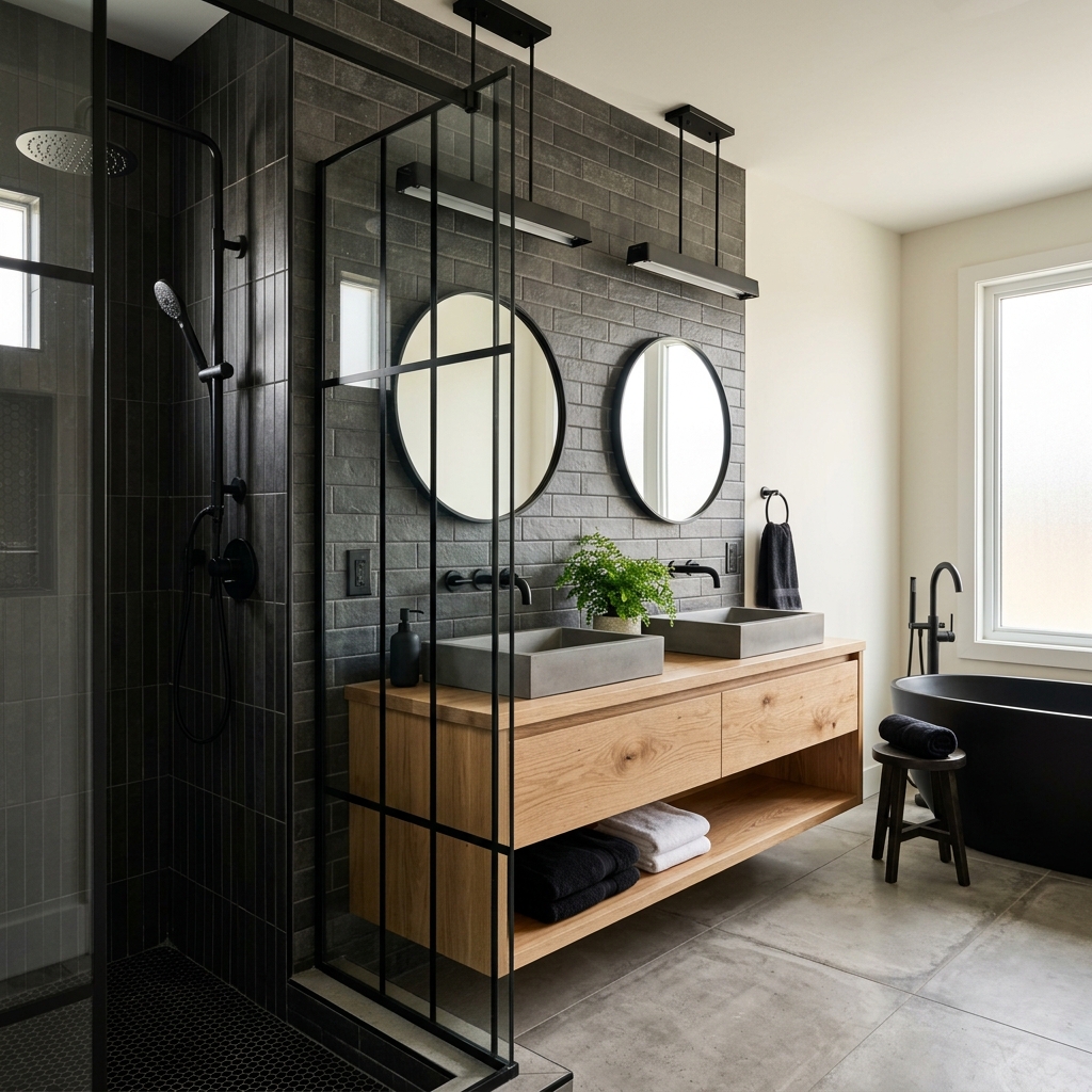 16 Modern Bathroom Ideas That Look Straight Out of a Luxury Spa (Without the Luxury Price Tag) 4 Matte Black Fixtures for Instant Drama