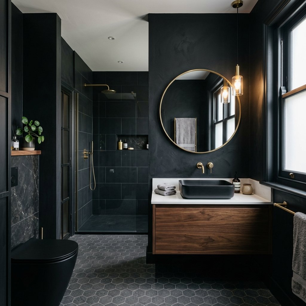 17 Black Bathroom Ideas That Look Expensive Without Trying Too Hard 2 Matte Black Walls for Instant Drama