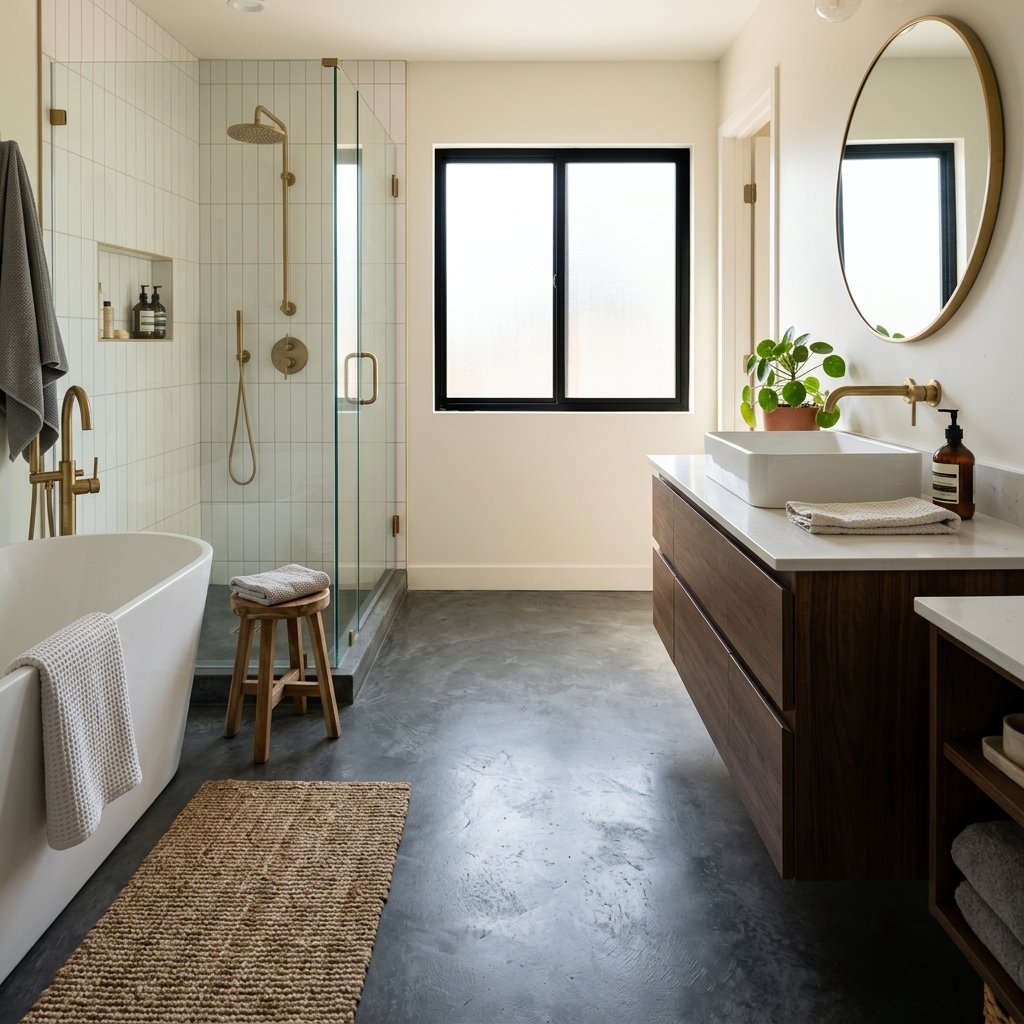 17 Bathroom Flooring Ideas That Instantly Make Your Space Look Expensive (Without the Celebrity Budget) 11 Matte Concrete Floors