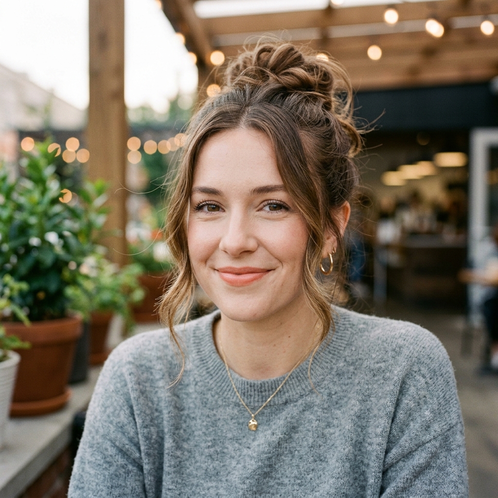 13 Christmas Hairstyles Ideas That’ll Make You the Main Character This Holiday Season 7 Messy Bun with Face-Framing Pieces