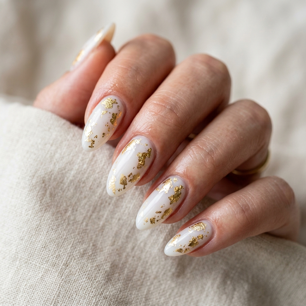 16 Summer Acrylic Nails That Will Instantly Upgrade Your Vibe (Hot Girl Nails Only ) 17 Milky White with Gold Foil