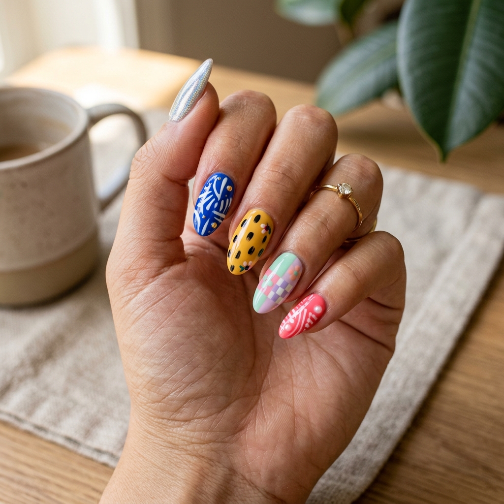 16 Aesthetic Summer Nails That Will Instantly Upgrade Your Vibe (Hot Girl Hands Only) 16 Mismatched Nails