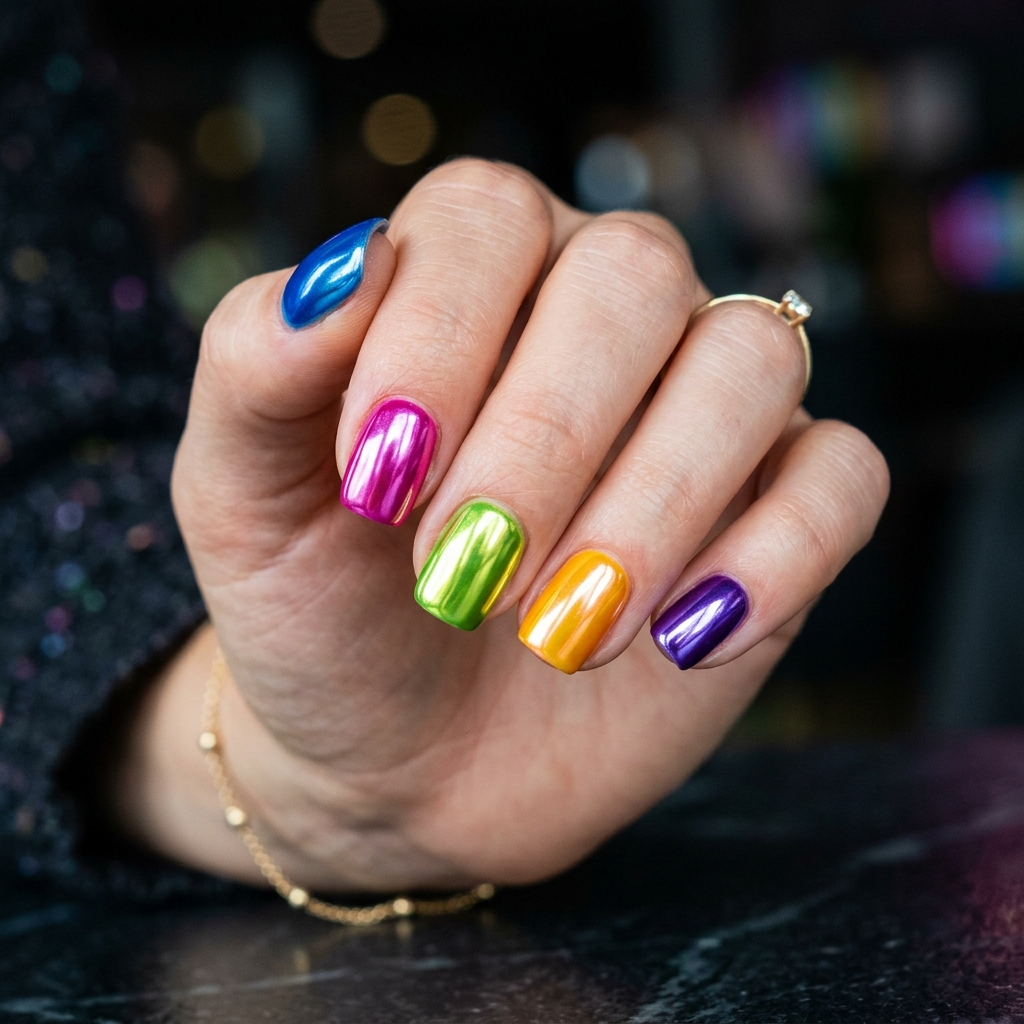 17 Chrome Summer Nails That Will Make Your Hands the Main Character This Season 11 Neon Chrome Pop