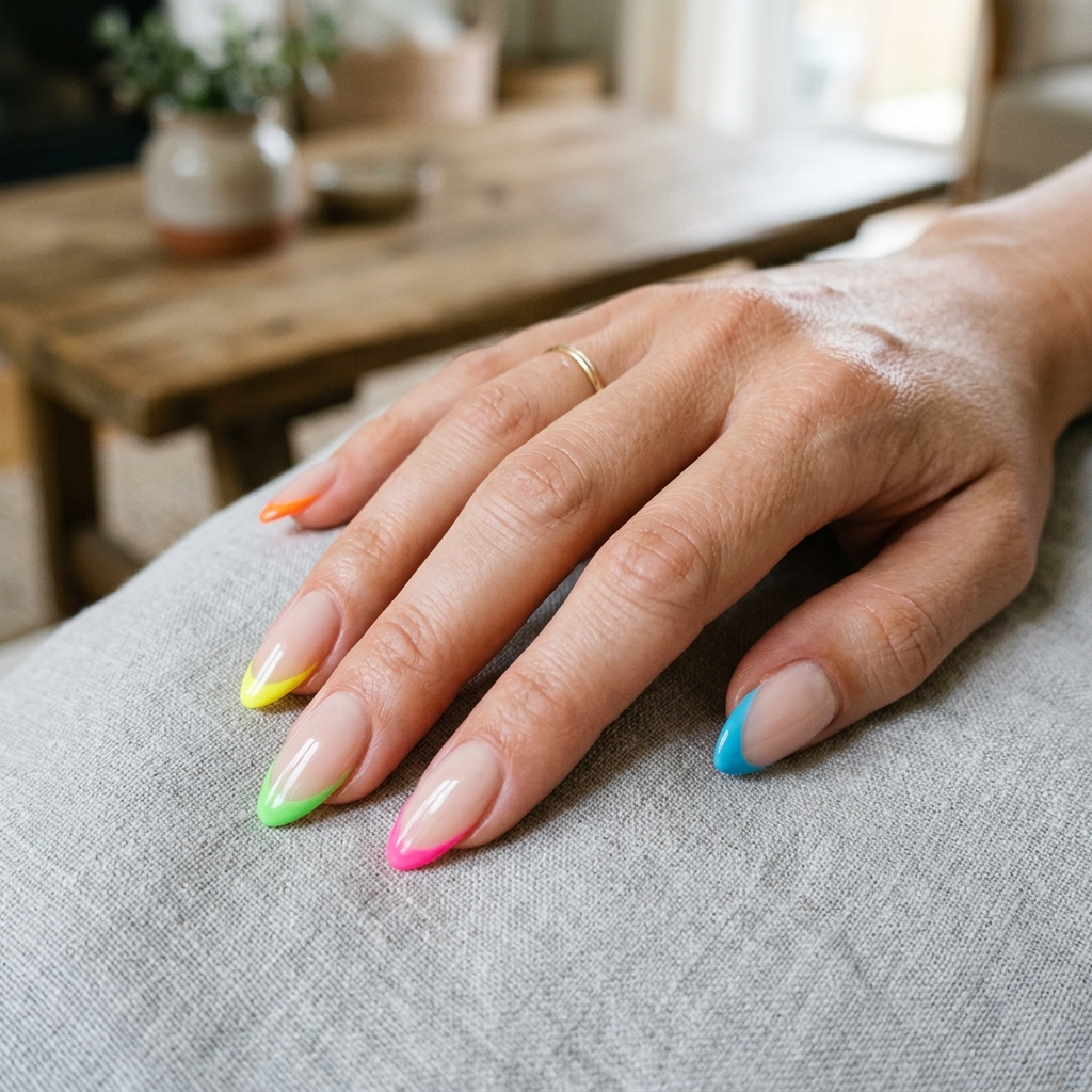 16 Aesthetic Summer Nails That Will Instantly Upgrade Your Vibe (Hot Girl Hands Only) 3 Neon French Tips