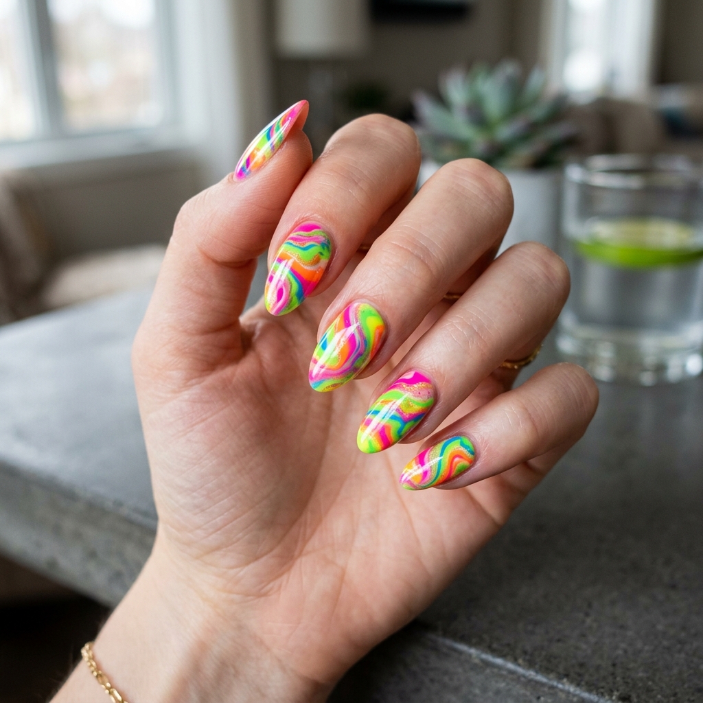 16 Neon Summer Nails That Are Basically Sunshine in Mani Form (Warning: You’ll Want Them All) 16 Neon Marble Nails