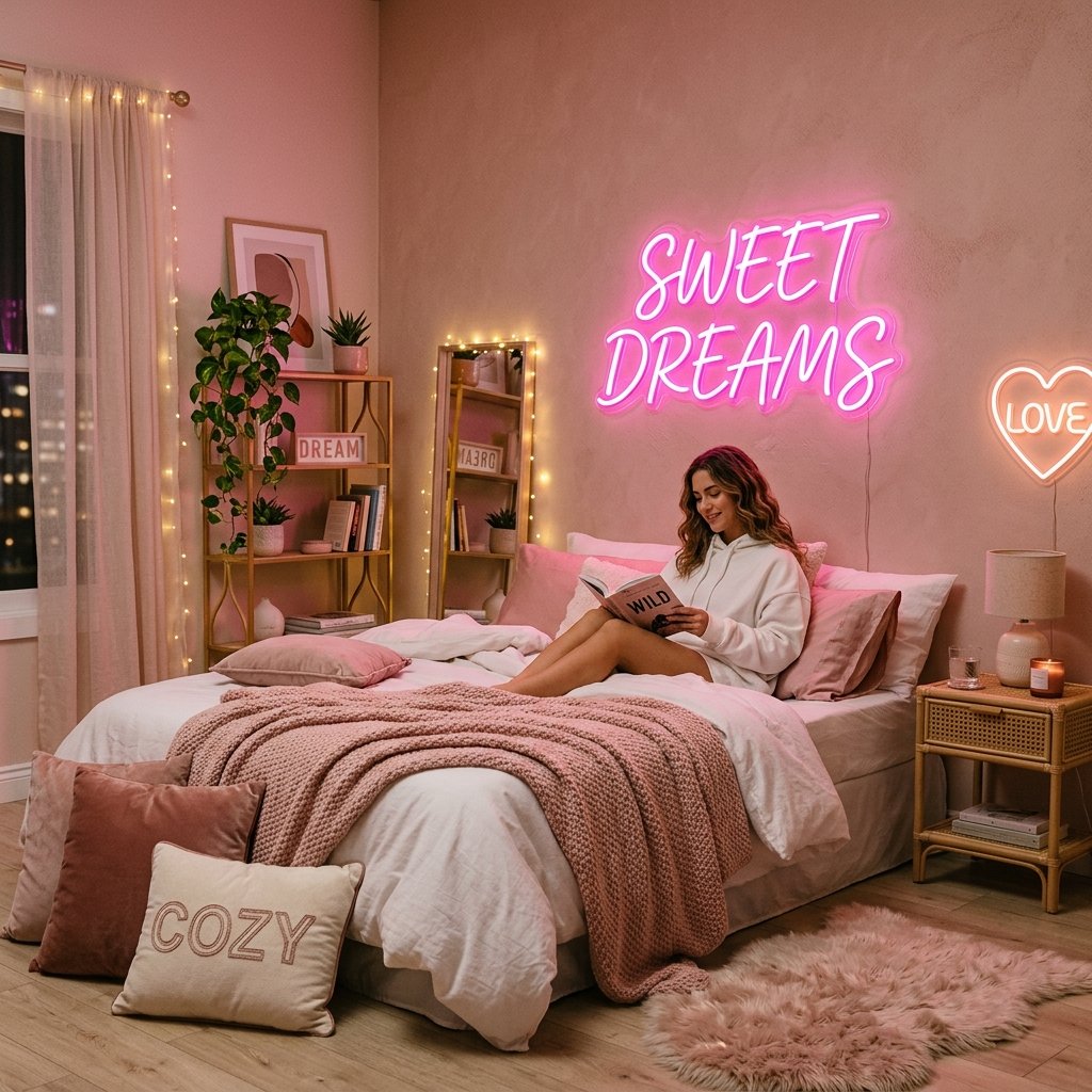 18 Pink Bedroom Ideas That Are Giving Main-Character Energy in 2026 9 Neon Pink Signs for Trendy Bedroom Decor