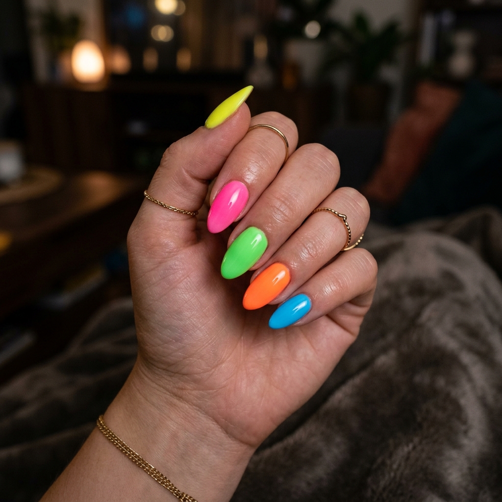 16 Neon Summer Nails That Are Basically Sunshine in Mani Form (Warning: You’ll Want Them All) 9 Neon Skittle Nails