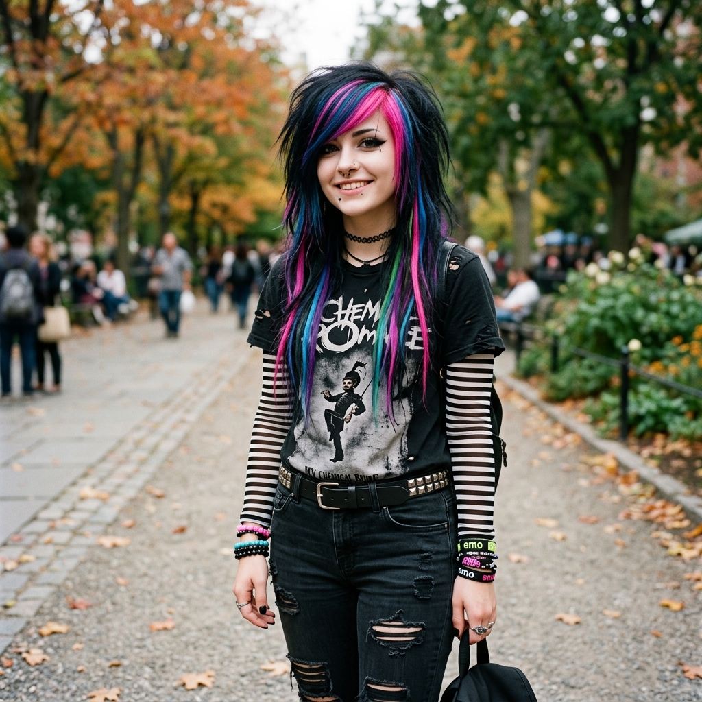 15 Emo Hairstyle Ideas That Are Giving Main Character Energy in 2026 4 Neon Streak Emo Hair